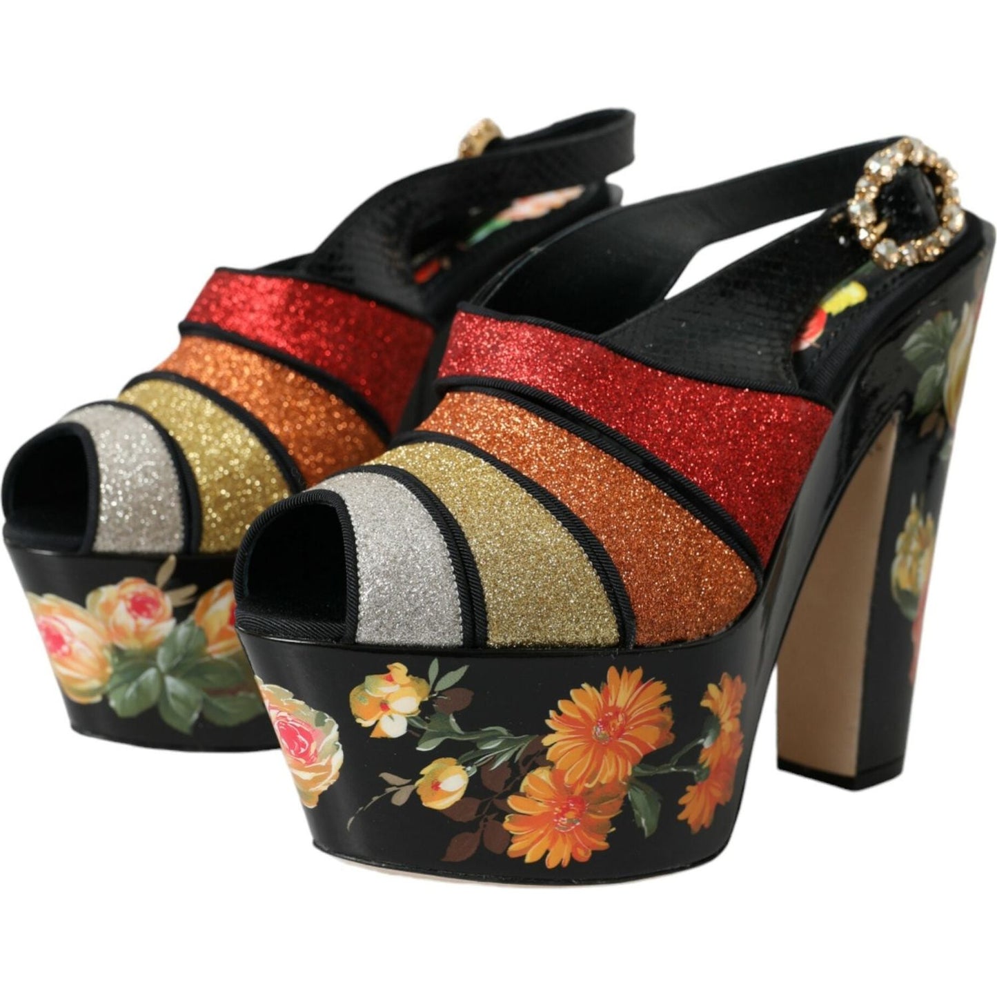 Dolce & Gabbana Multicolor Floral Crystal Platform Sandals Shoes LA10807-39