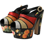 Dolce & Gabbana Multicolor Floral Crystal Platform Sandals Shoes LA10807-39