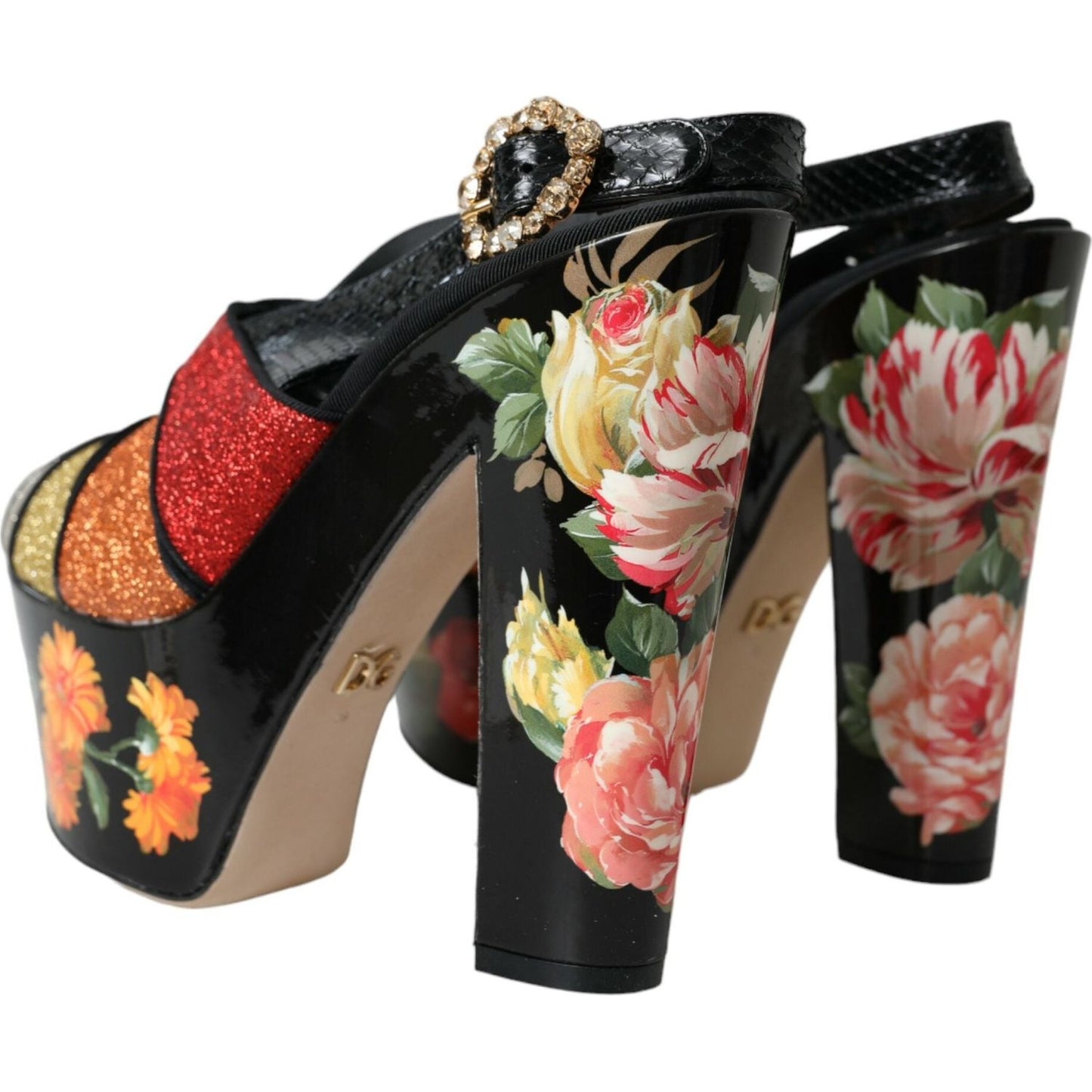 Dolce & Gabbana Multicolor Floral Crystal Platform Sandals Shoes LA10807-39