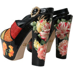 Dolce & Gabbana Multicolor Floral Crystal Platform Sandals Shoes LA10807-39