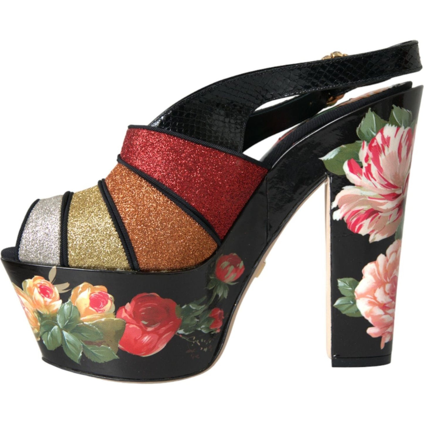 Dolce & Gabbana Multicolor Floral Crystal Platform Sandals Shoes LA10807-39