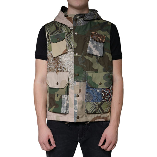 Dolce & Gabbana Multicolor Patchwork Hooded Vest Jacket JKT41251-52