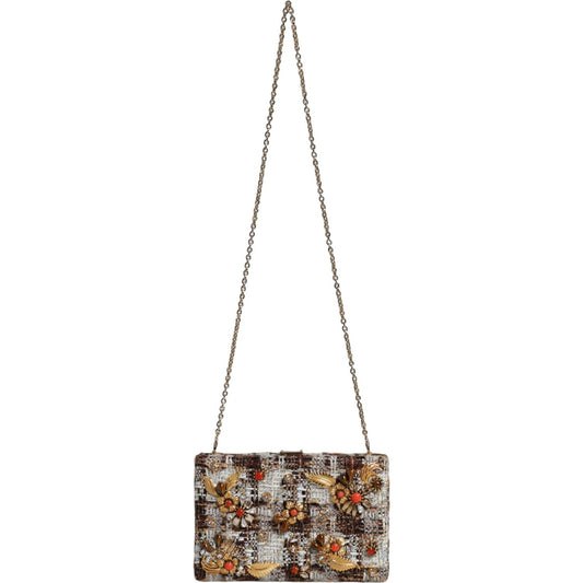 Dolce & Gabbana Multicolor Tweed Floral Clutch Crossbody Bag BAG4129