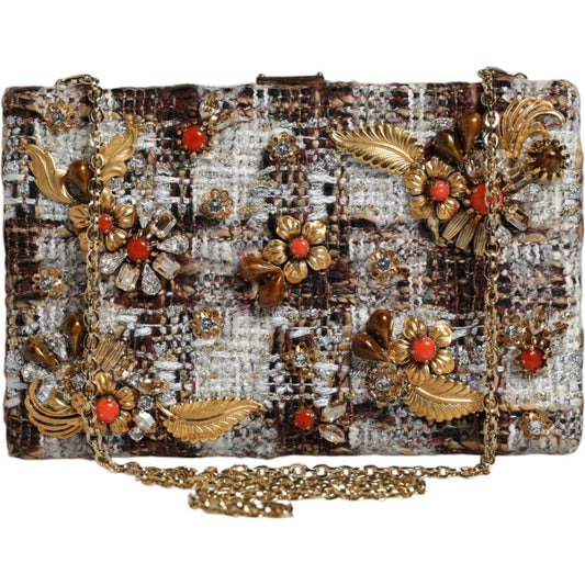 Dolce & Gabbana Multicolor Tweed Floral Clutch Crossbody Bag BAG4129