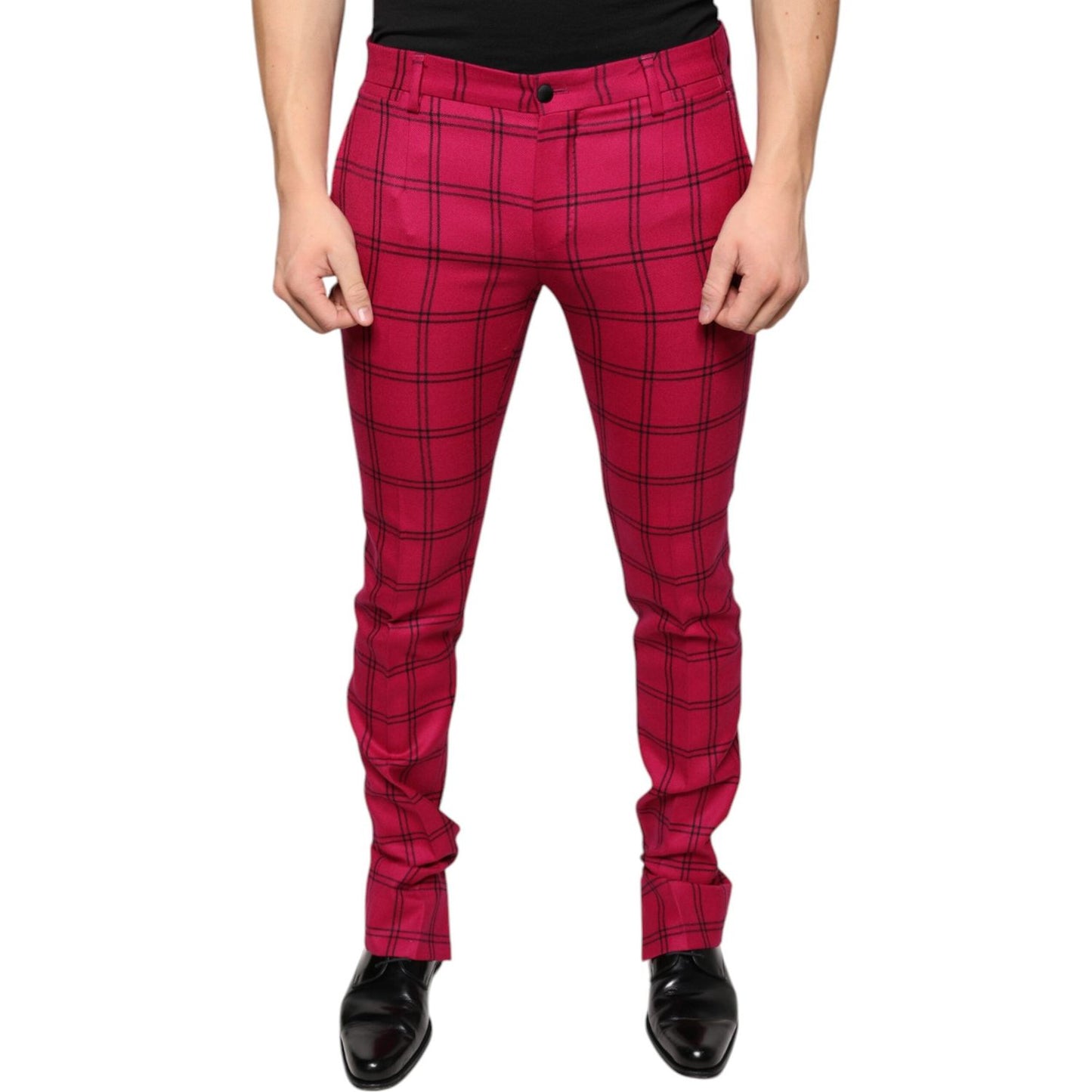 Dolce & Gabbana Pink Checkered Wool Skinny Pants PAN75295-48