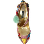 Dolce & Gabbana Pink Embellished Fur Mary Jane Pumps Shoes LA10945-39