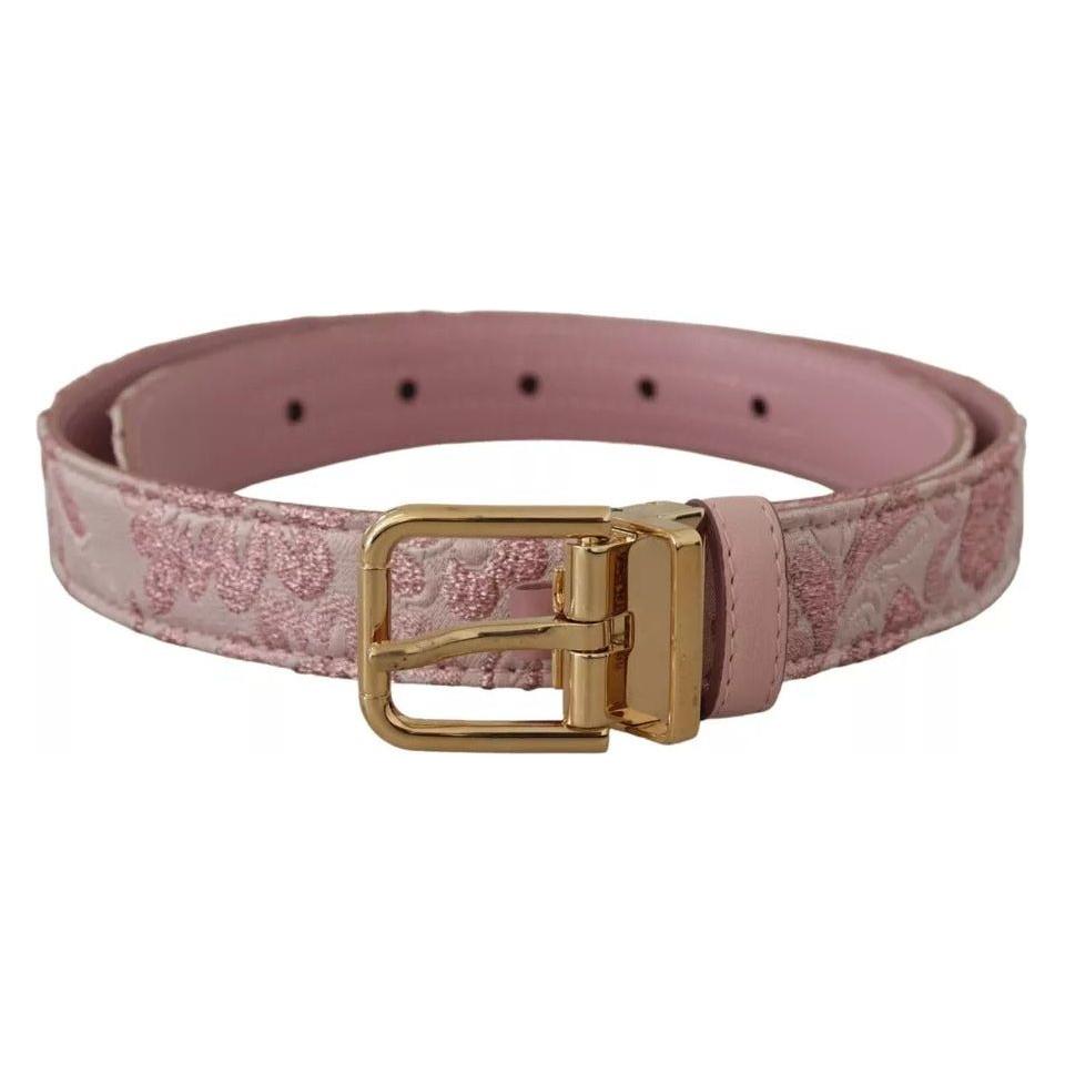 Dolce & Gabbana Pink Jaquard Embroidered Gold Tone Metal Buckle Belt WNB103-75