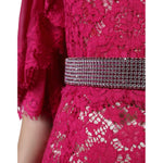 Dolce & Gabbana Pink Lace Crystal Sheath Long Gown Dress DR281285-42