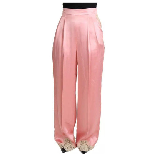 Dolce & Gabbana Dolce & Gabbana Pink Lace Trimmed Silk Satin Wide Legs Pants PAN71899-40 1728,67345645728,Dolce & Gabbana,IT40|S,Jeans & Pants - Women - Clothing,Material: 80% Silk 15% Cotton 5% Nylon,Pink,Preowned / Defect,Women