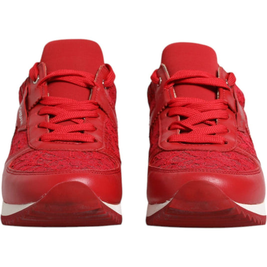 Dolce & Gabbana Dolce & Gabbana Red Floral Lace Leather Sneakers Shoes LA12348-36 1728,2% Leather,35% PA,67345645728,Dolce & Gabbana,EU36/US6,Material: 6% Elastane,other,Preowned / Defect,Red,Sneakers - Women - Shoes,Women