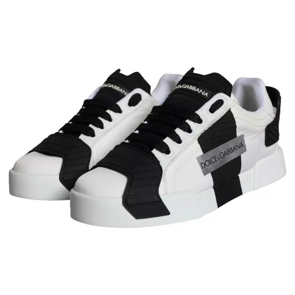 Dolce & Gabbana White Black Leather Low Top Women Sneaker Shoes LA11245-35