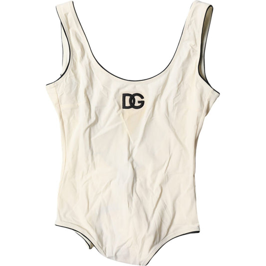 Dolce & Gabbana White Black Logo One Piece Beachwear Swimwear