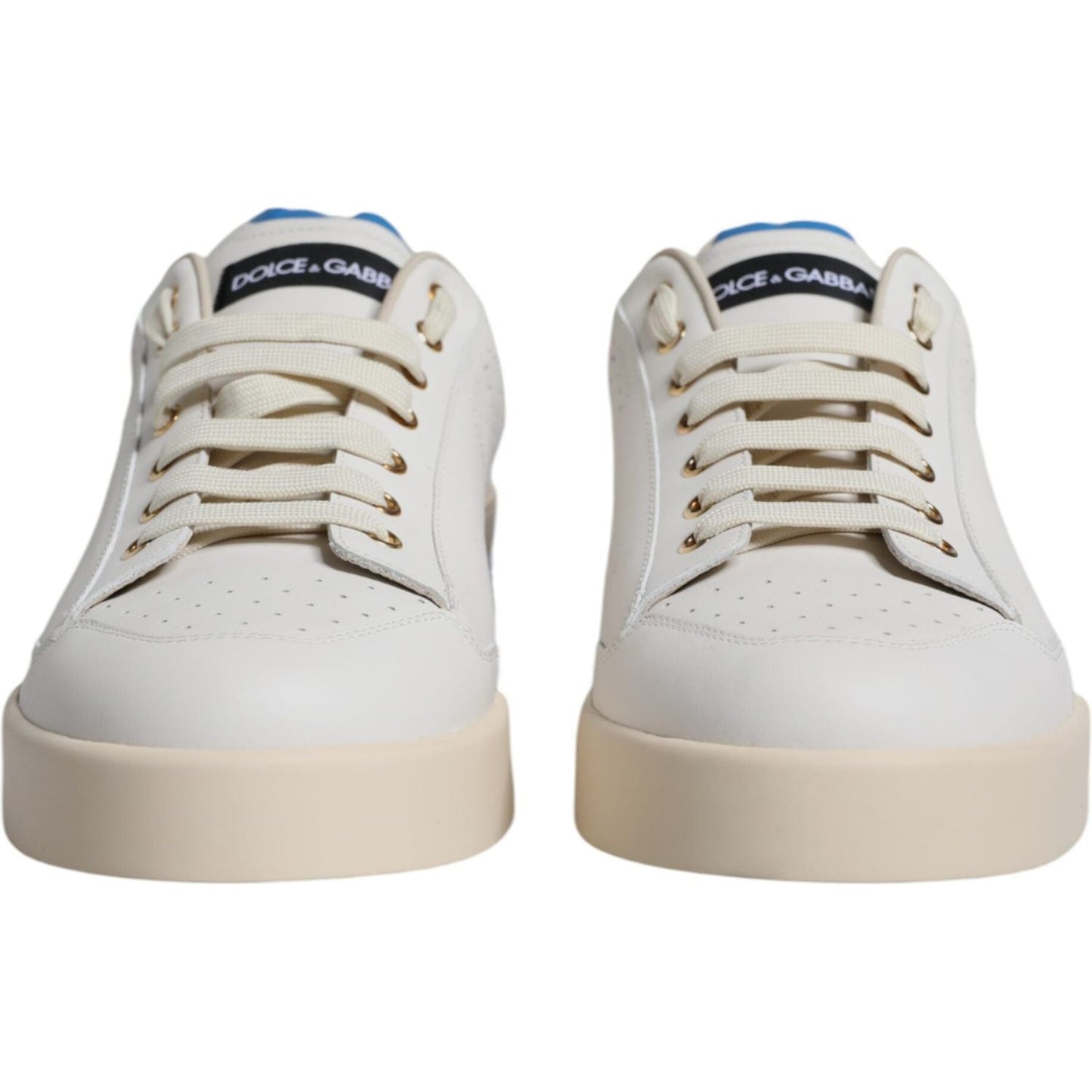 Dolce & Gabbana White Blue Perforated Low Top Sneakers Shoes MV6271-45