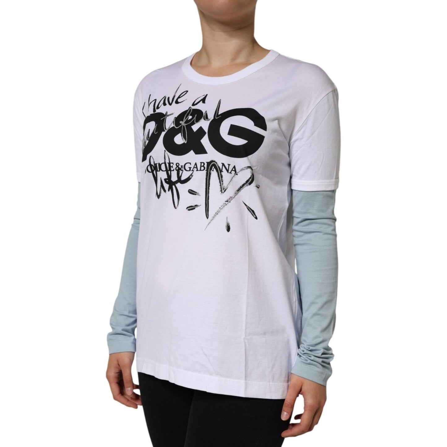 Dolce & Gabbana White Cotton Logo Print Round Neck T-shirt TSH84003-42