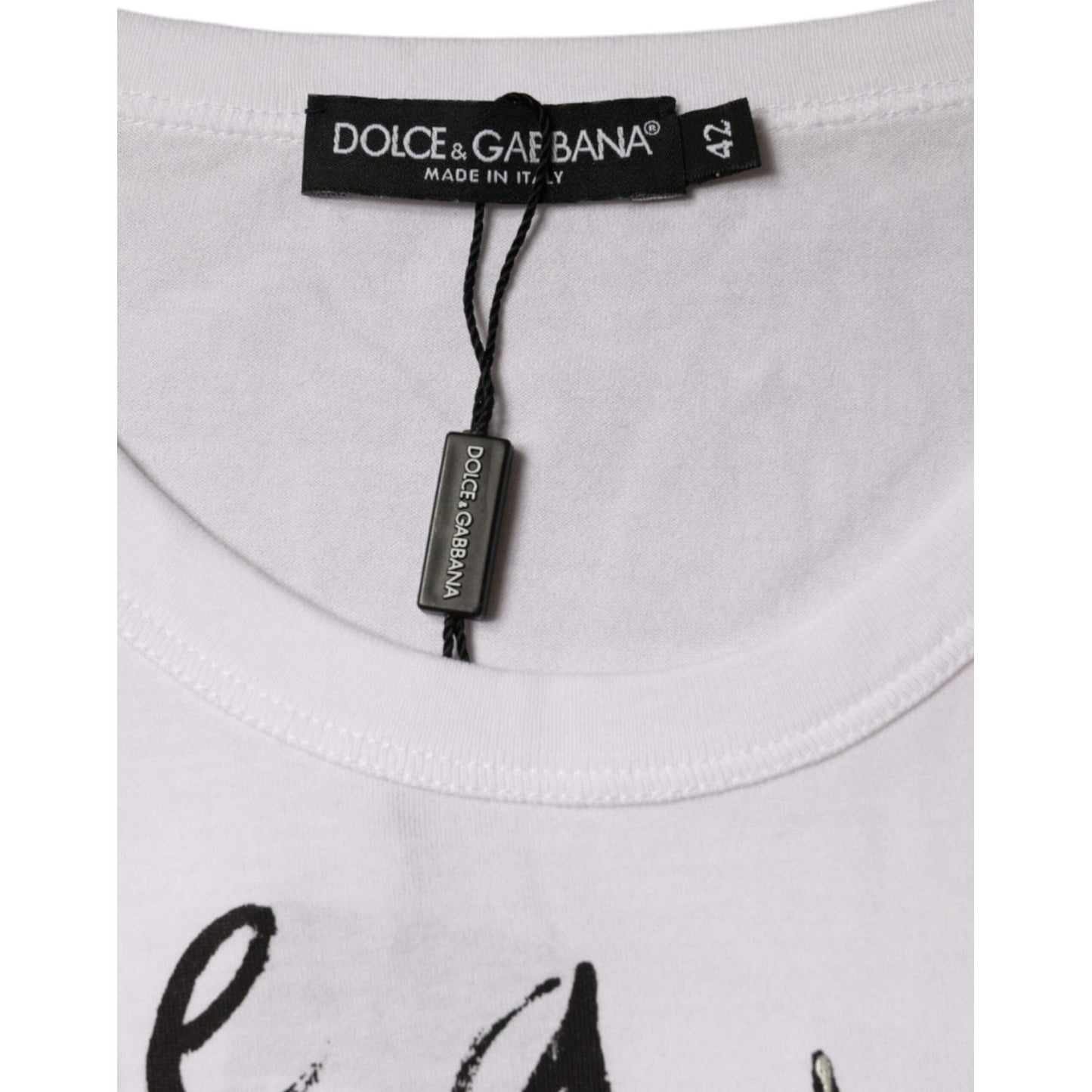 Dolce & Gabbana White Cotton Logo Print Round Neck T-shirt TSH84003-42