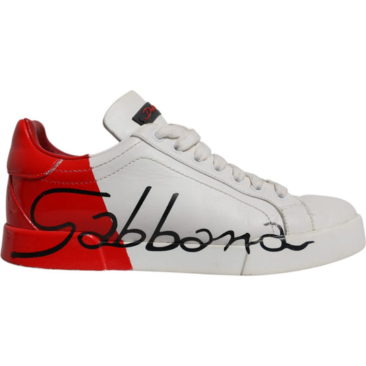Dolce & Gabbana White Red Logo Portofino Sneakers Shoes LA12680-39