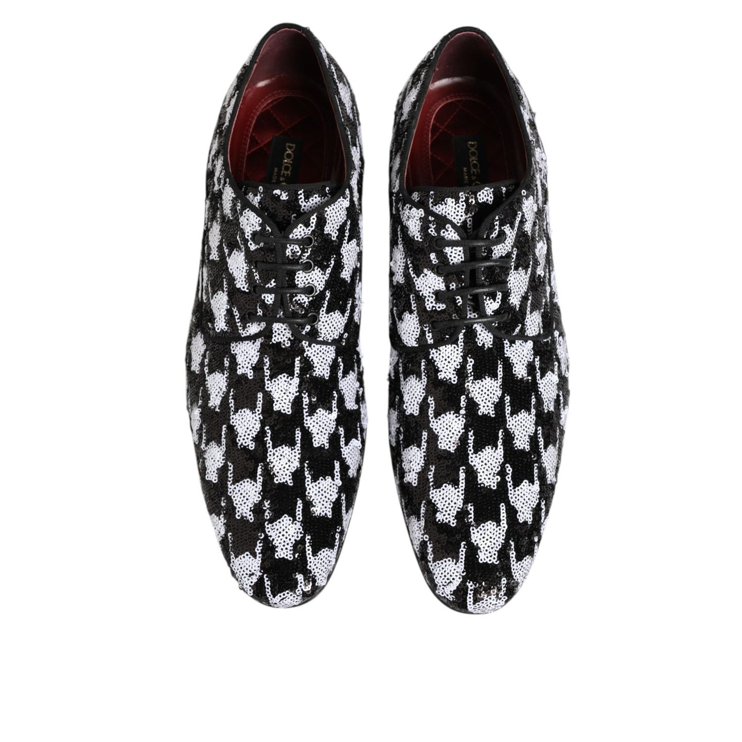 Dolce & Gabbana Dress Black White Sequined Lace Up Derby Shoes