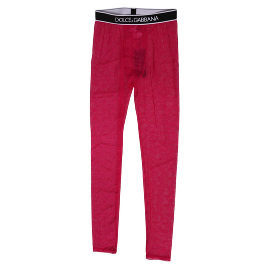 Dolce & Gabbana Fuchsia Nylon Logo Lace Leggings Pants Underwear, stylish and luxurious design.