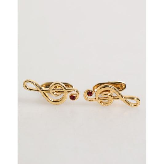 Dolce & Gabbana Gold Musical Note Metal Brass Pin Men Accessory Cufflinks with polished finish for stylish formal attire.