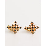 Dolce & Gabbana Gold Tone Brass Cross Crystal Men Accessory Cufflink with black crystal embellishments, elegant cross design.