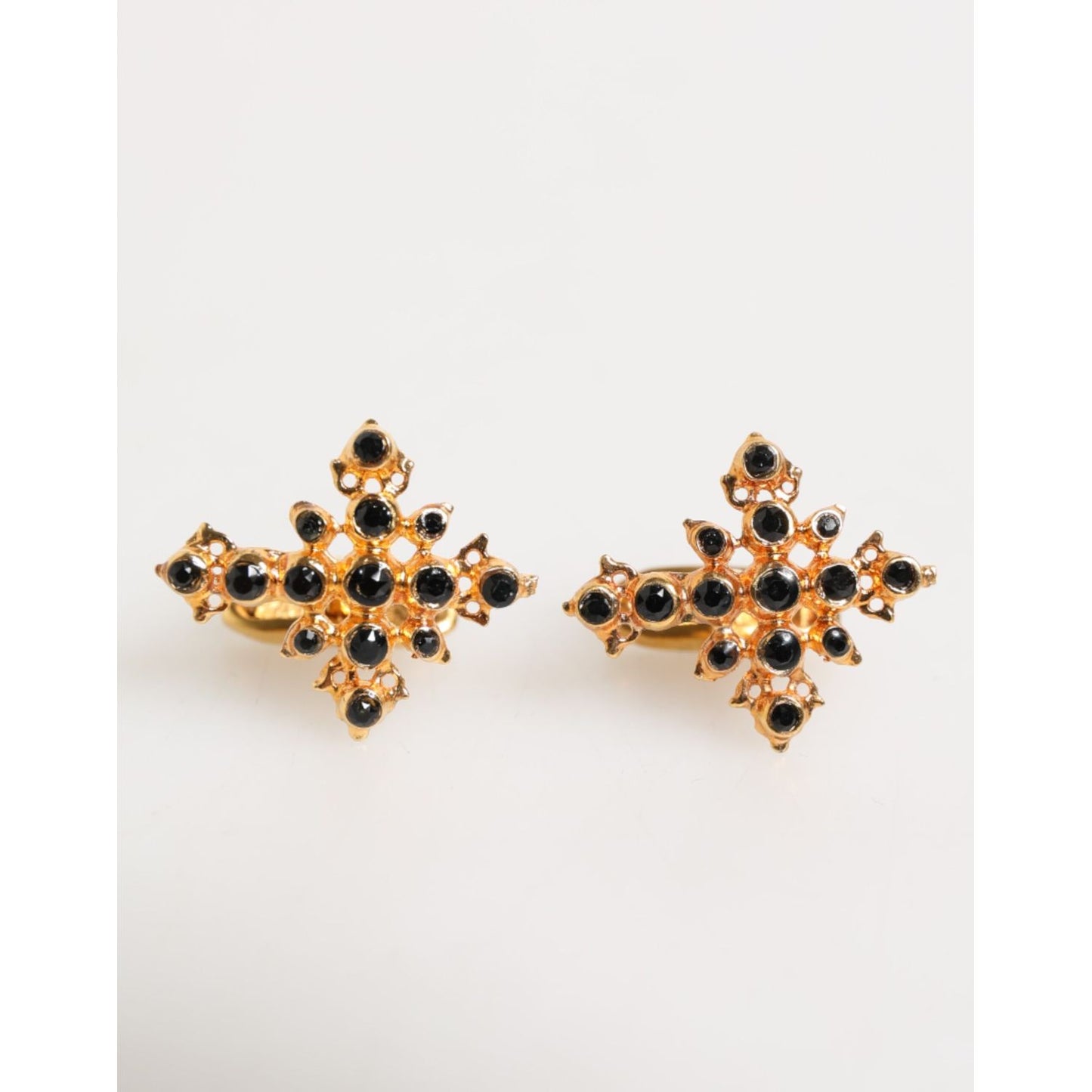 Dolce & Gabbana Gold Tone Brass Cross Crystal Men Accessory Cufflink with black crystal details