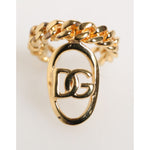 Dolce & Gabbana Gold Tone Brass Oval DG Logo Chain Adjustable Ring showcasing the iconic DG logo in a chunky chain style.