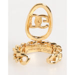 Dolce & Gabbana Gold Tone Brass Oval DG Logo Chain Adjustable Ring, featuring chunky curb chain and elegant oval frame.