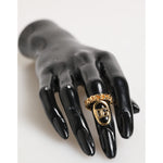 Dolce & Gabbana Gold Tone Brass Oval DG Logo Chain Adjustable Ring on black mannequin hand