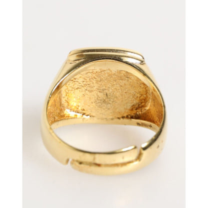 Dolce & Gabbana Gold Tone Enamel Brass Signet DG Logo Adjustable Ring