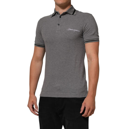 Dolce & Gabbana Gray Logo Embroidery Collared Polo T-shirt