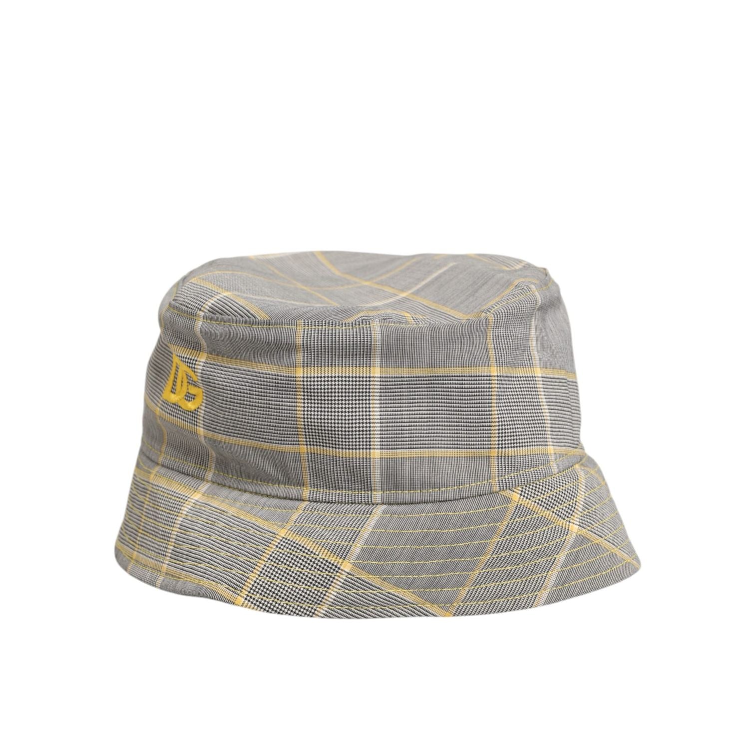 Dolce & Gabbana Gray Yellow Wool Blend Plaid Bucket Cap Men Hat