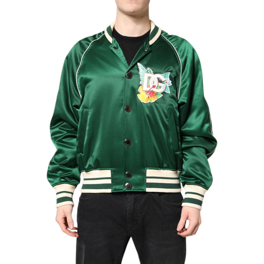 Dolce & Gabbana Green Floral DG Logo Full Zip Bomber Jacket Dolce & Gabbana
