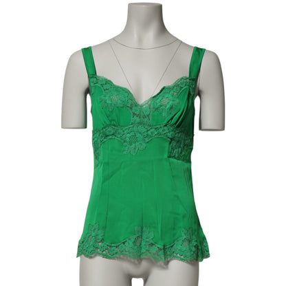 Dolce & Gabbana Green Floral Lace Tank Lingerie Top Underwear