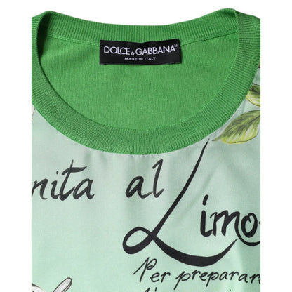 Dolce & Gabbana Green Lemon Print Pullover Silk Women Sweater