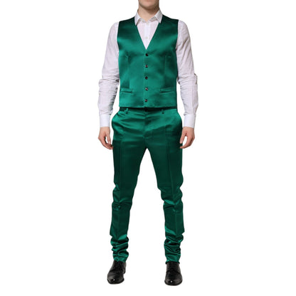 Dolce & Gabbana Green Silk 3 Piece Single Breasted Suit