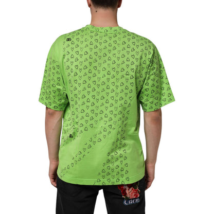 Dolce & Gabbana Green V-Neck DG Logo Heart Print T-shirt