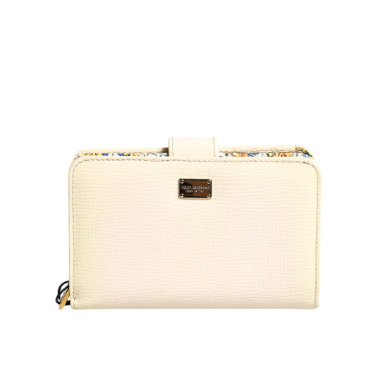 Dolce & Gabbana Ivory Calf Leather Compact Logo Plaque Card Holder Wallet