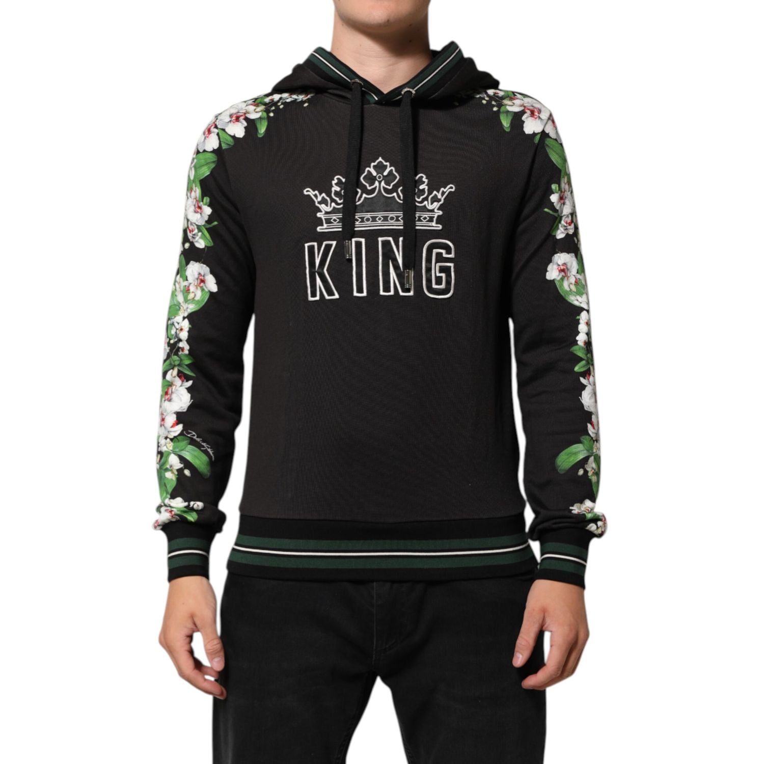 Dolce & Gabbana KING Black Orchid Floral Crown Logo Hoodie Sweater