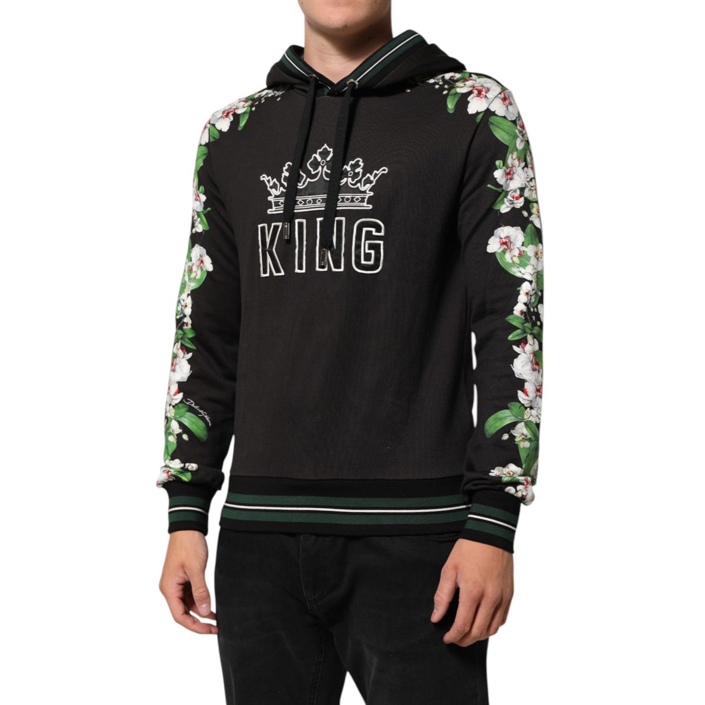 Dolce & Gabbana KING Black Orchid Floral Crown Logo Hoodie Sweater