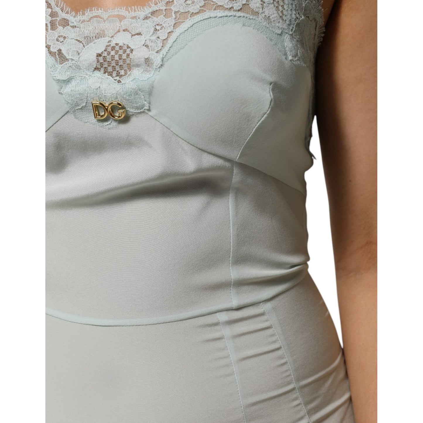 Dolce & Gabbana Light Blue Silk Lace Midi Bodycon Slip Dress