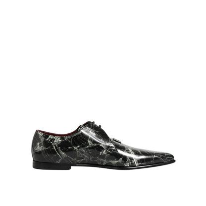 Dolce & Gabbana Marbled Pattern Dress Lace Up Derby Shoes with distinctive black marbled leather design for formal occasions.