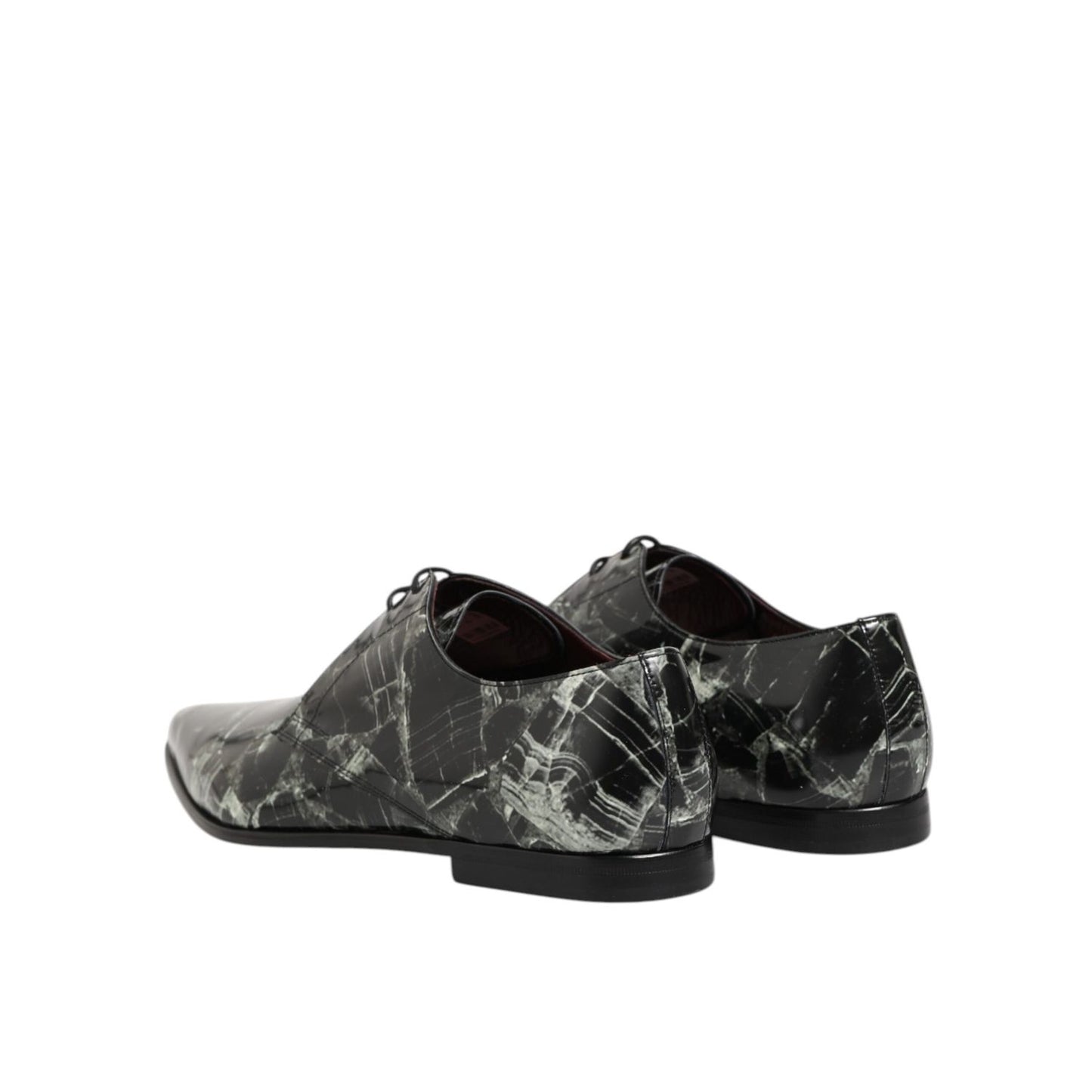 Dolce & Gabbana Marbled Pattern Dress Lace Up Derby Shoes back view, black leather with marbled design, luxury men's formal footwear