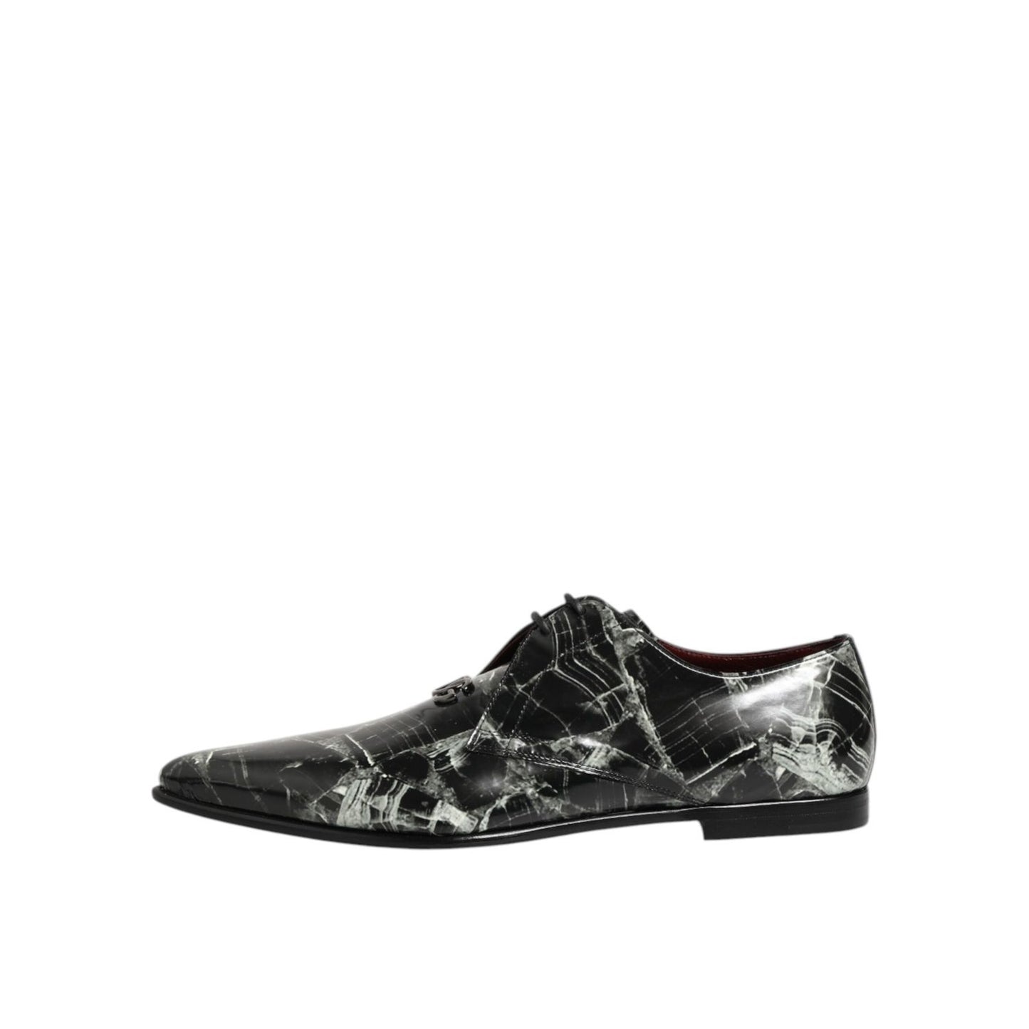 Dolce & Gabbana Marbled Pattern Dress Lace Up Derby Shoes in black marbled leather, side view