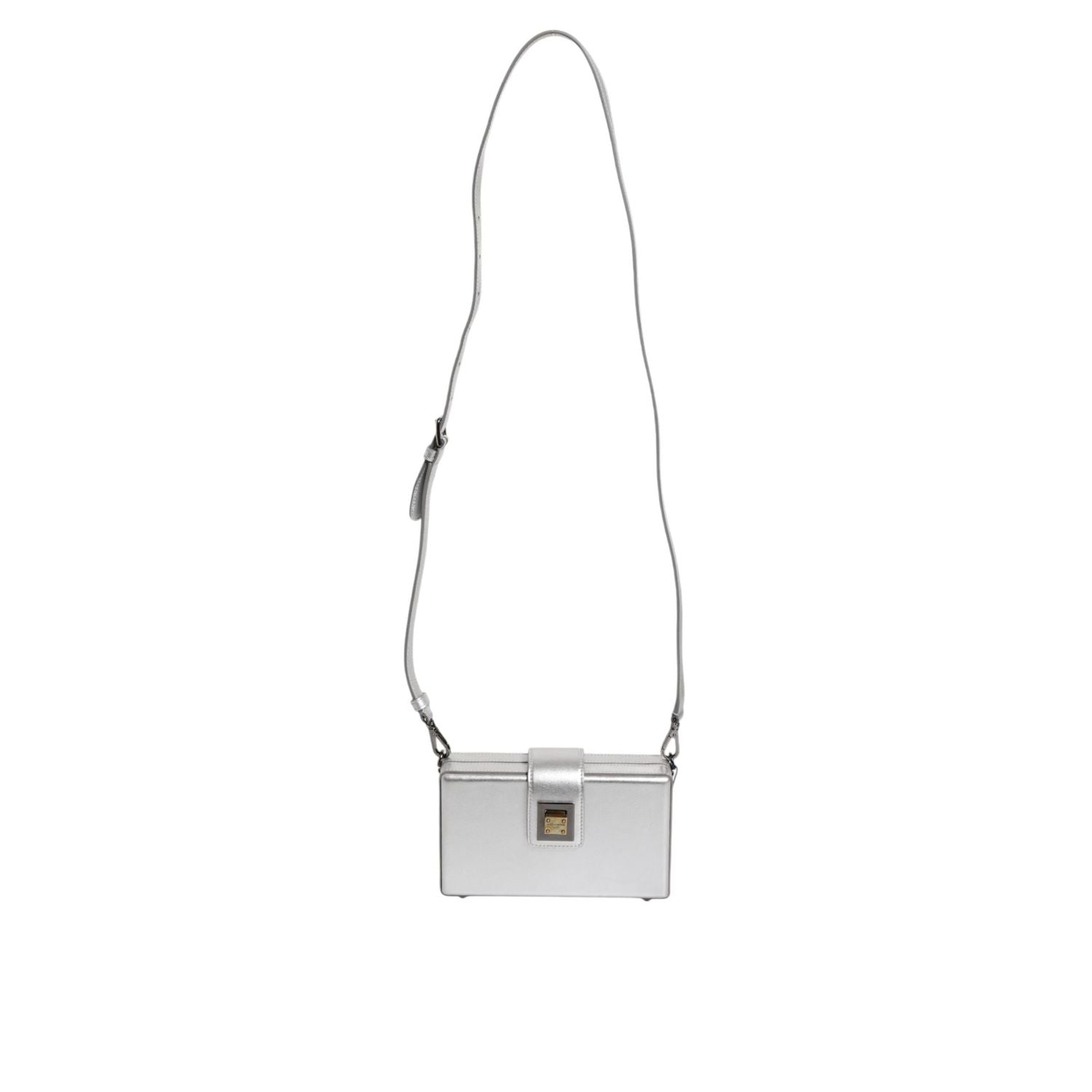 Dolce & Gabbana Metallic Silver DG BOX Leather Shoulder Strap Bag
