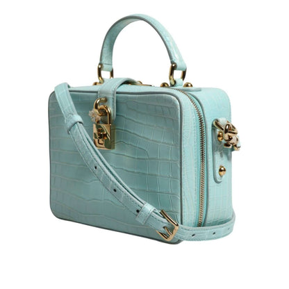 Dolce & Gabbana Mint Green Embossed Leather Padlock Shoulder Bag with gold hardware and adjustable strap.