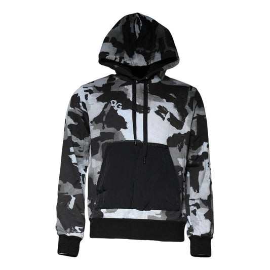 Dolce & Gabbana Multicolor Camouflage Men Hooded Sweater, stylish black and white camo, comfortable cotton, perfect fit, made in Italy.