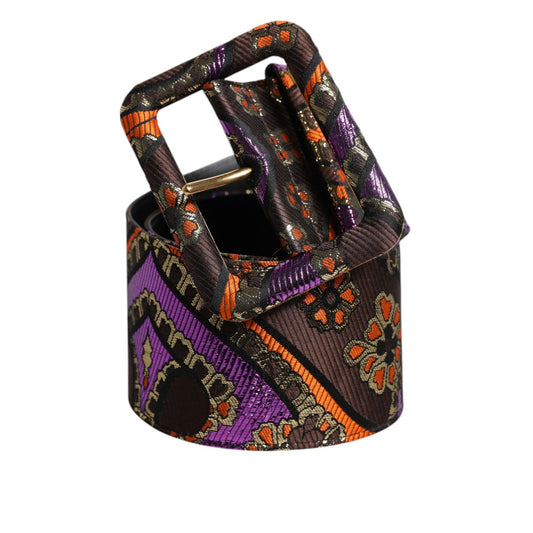 Dolce & Gabbana Multicolor Floral Jacquard Lurex Wide Waist Buckle Belt
