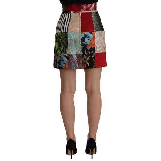 Dolce & Gabbana Multicolor Patchwork A-line Polyester Skirt, high waisted, mini length, featuring vibrant patterns and textures.