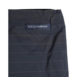 Dolce & Gabbana Navy Blue Polyester Pinstripe Men Shorts Swimwear with logo detail and tailored design.