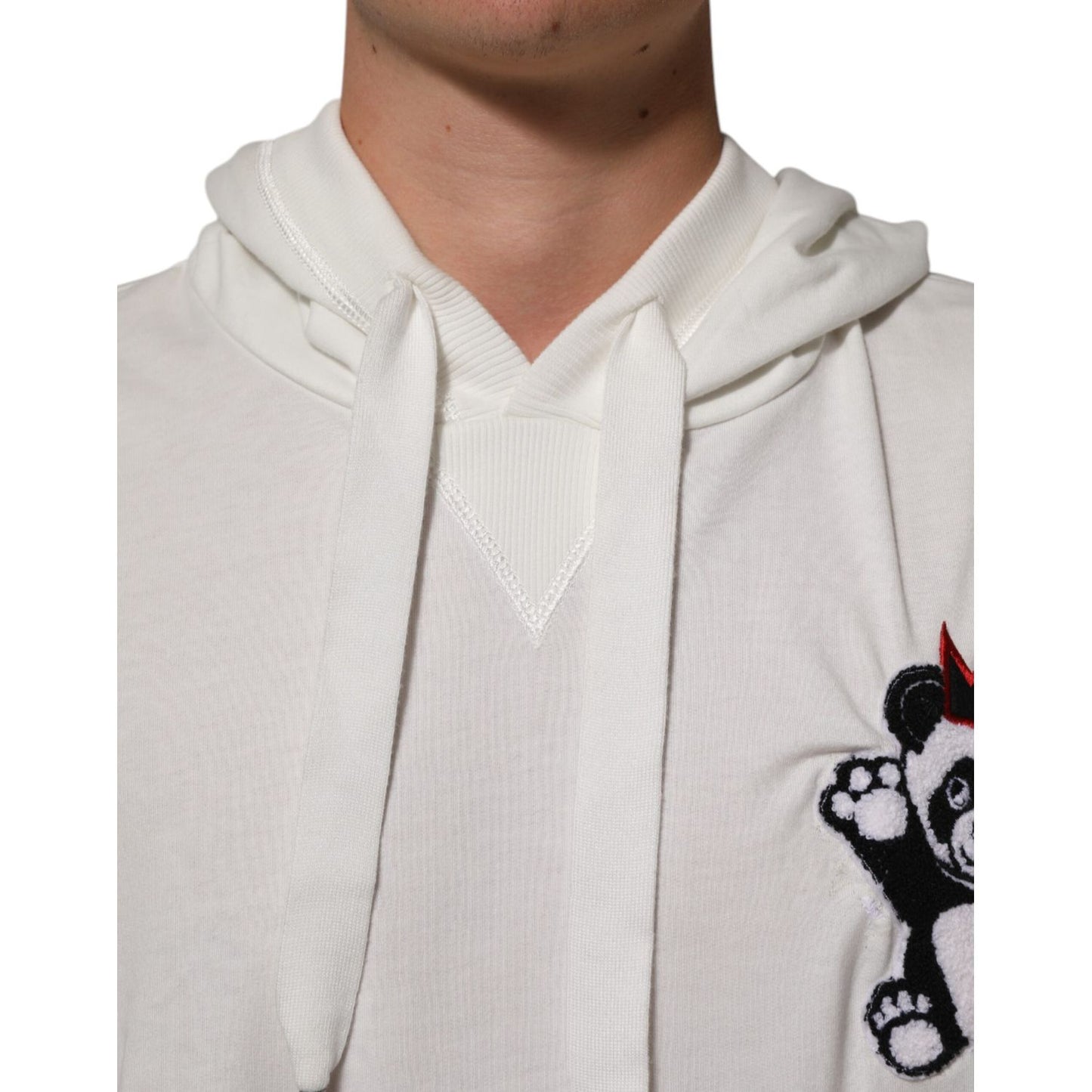 Dolce & Gabbana Off White Cotton Panda Hooded Sweatshirt Sweater
